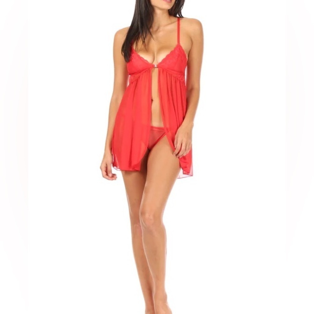 FRENCH AFFAIR rose lace and mesh racerback pink‎ BABYDOLL size small NWT